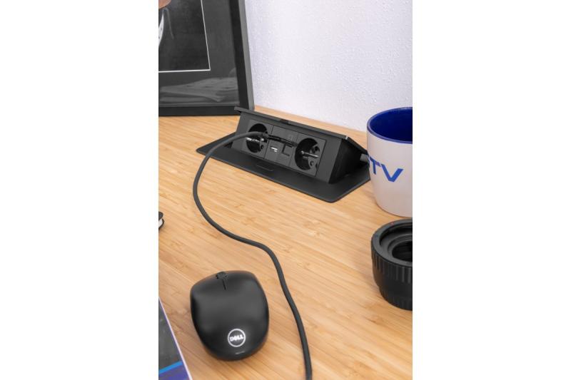 MULTISOFT Meubelcontactdoos 2x Stopcontact met Aarding, USB A+C, RJ45, Stroomkabel met Stekker, Zwart