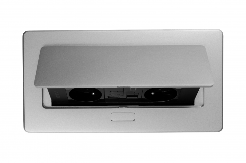 MULTISOFT Meubelcontactdoos 2x Stopcontact met Aarding, USB A+C, RJ45, Stroomkabel met Stekker, Aluminium