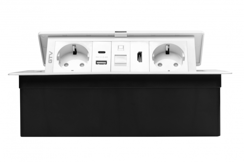 Meubelstopcontact MULTISOFT, 2xSHUKO, USB A+C, RJ45, HDMI, kabel 1,5 m, wit