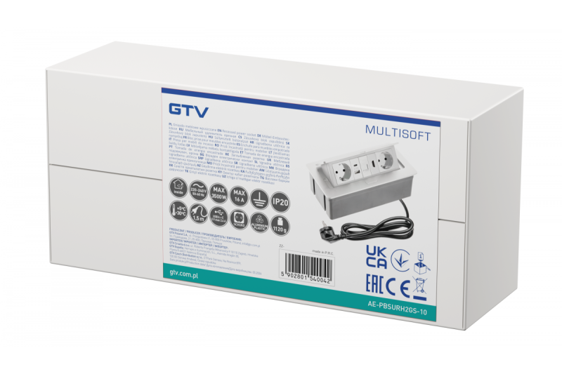 Meubelstopcontact MULTISOFT, 2xSHUKO, USB A+C, RJ45, HDMI, kabel 1,5 m, wit