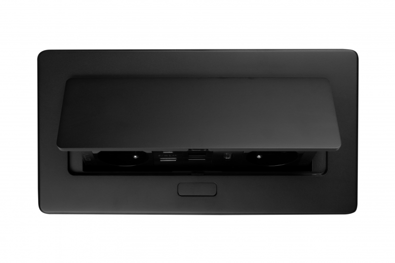 MULTISOFT meubelstopcontact 2x geaard stopcontact, USB A+C, RJ45, HDMI, voedingskabel met stekker, zwart