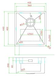 Pure.Sink Luxion Gouden spoelbak 36x40 cm onderbouw, vlakinbouw en opbouw PLX3640-60