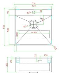 Pure.Sink Luxion RVS spoelbak 51x50 cm Tapwing met kraangatbank PLX5150T-02
