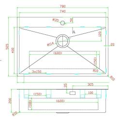 Pure.Sink Luxion Grote Gun metal spoelbak 78x50 cm Tapwing met kraangatbank PLX7850T-61
