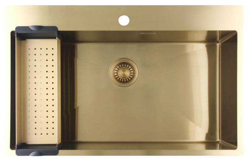 Pure.Sink Luxion Grote Gouden spoelbak 78x50 cm Tapwing met kraangatbank PLX7850T-60