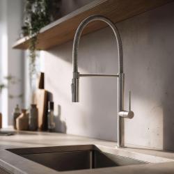 Pure.Sink Luxion massief RVS keukenkraan profi met flexibele uitloop en 2 straalsoorten PLXFLEX-02