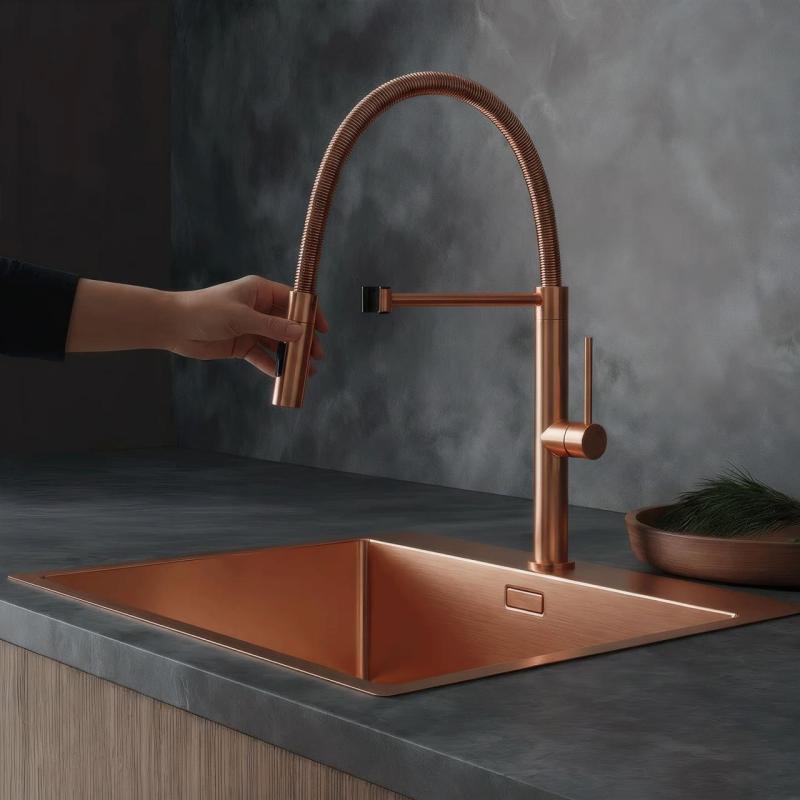 Pure.Sink Luxion Profi copper kitchen faucet with flexible spout and 2 spray modes PLXFLEX-62