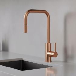 Pure.Sink Luxion Koperen keukenkraan square met uittrekbare uitloop PLXSQUA-62