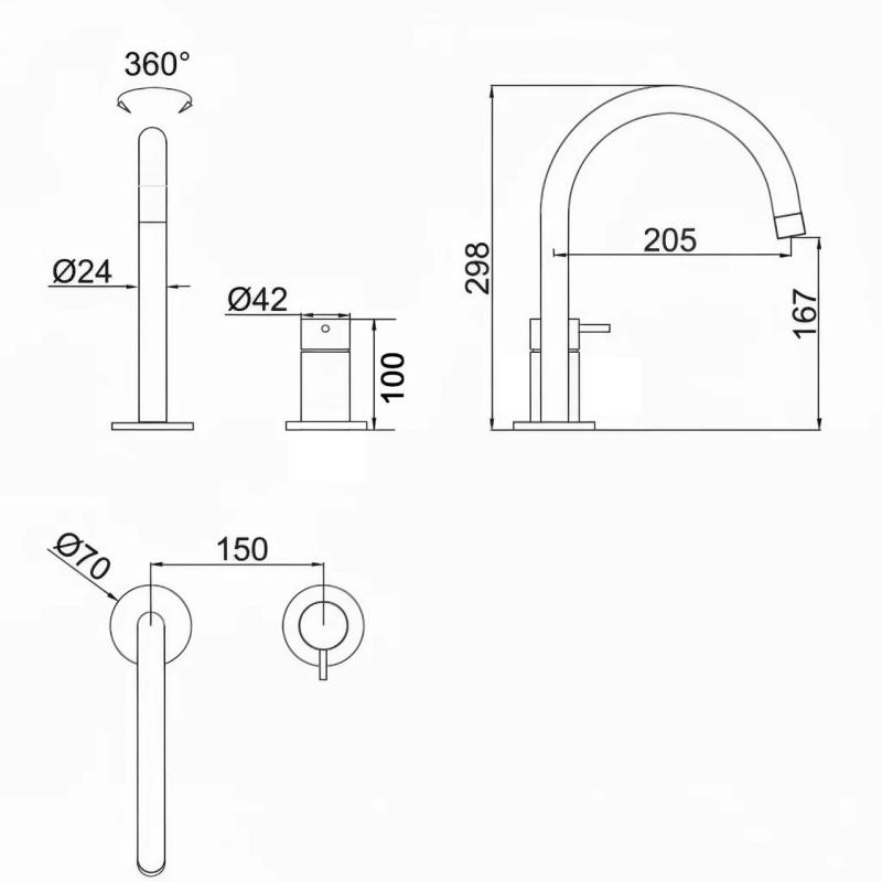 Pure.Sink Luxion 2-gats Gouden keukenkraan met ronde uitloop PLX2HR-60