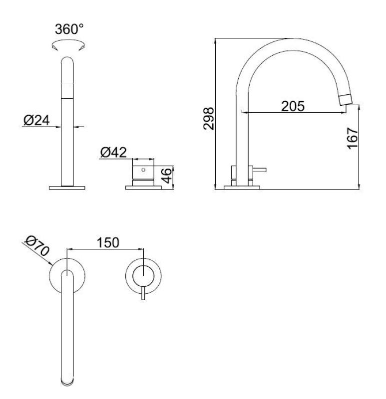 Pure.Sink Luxion 2-gats Koperen keukenkraan met ronde uitloop PLX2HR-62