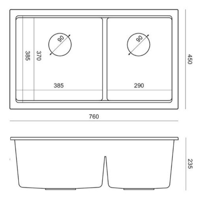 Quadri Newport II Dubbele Beige Graniet Onderbouw Spoelbak 702 x 390 mm met Koperen plug 1208971755