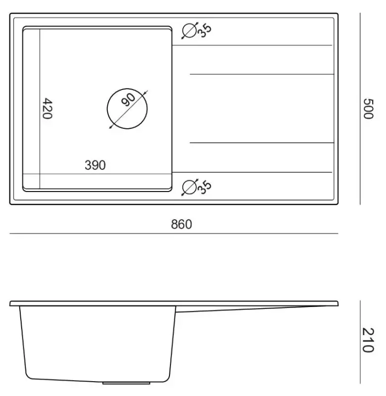 Quadri Luton pearl beige granieten opbouw spoelbak met afdruipvlak omkeerbaar 86x50cm met rvs plug 1208971779