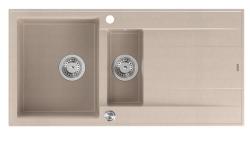 Quadri Luton beige granieten opbouw 1,5 spoelbak met afdruipvlak omkeerbaar 100x50cm met RVS plug 1208971794