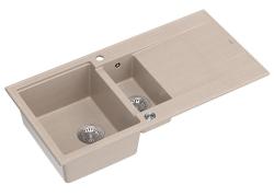 Quadri Luton beige granieten opbouw 1,5 spoelbak met afdruipvlak omkeerbaar 100x50cm met RVS plug 1208971794