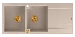 Quadri Luton opbouw dubbele graniet spoelbak pearl beige met afdruipgedeelte 116x50 cm met koperen plug 1208971801