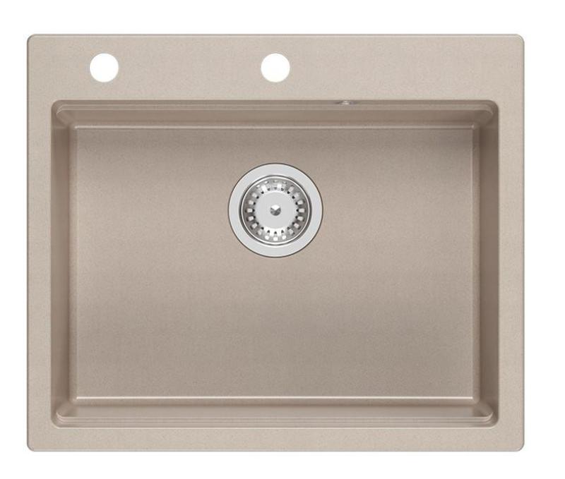 Quadri Durham Pearl Beige graniet opbouw spoelbak 595x500 met zeepdispenser, snijplank,inzetbak en rolmat 1208971814