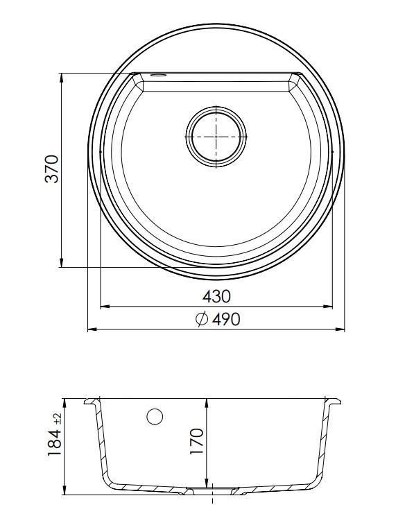 GraniteMy Bremen ronde granieten spoelbak 43 cm wit, opbouw en onderbouw, met kraangatbank en automatische gouden plug 1208971848