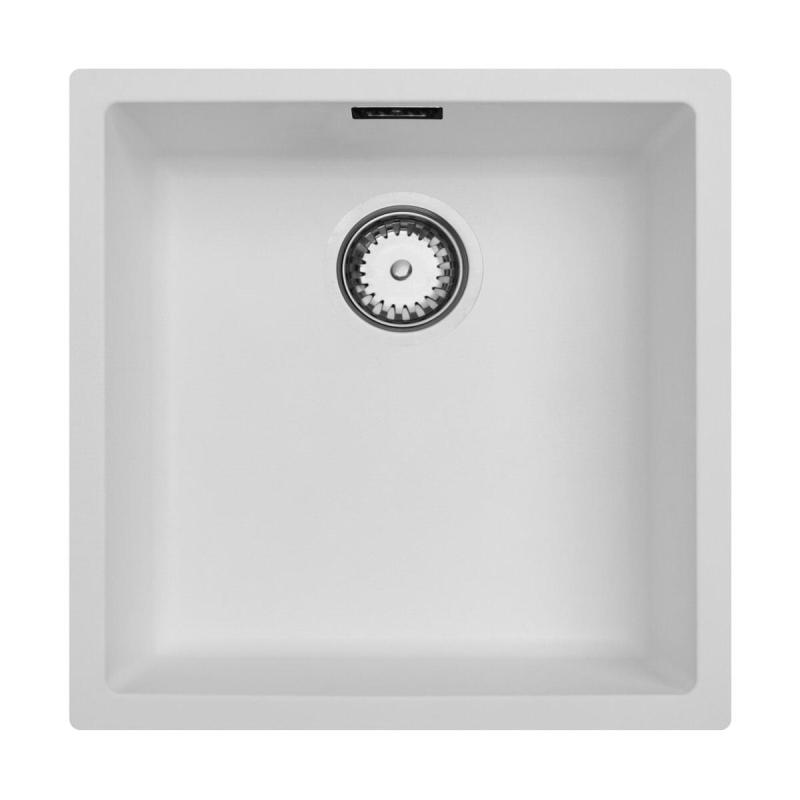 Ausmann Fibre witte spoelbak 40x40cm onderbouw, opbouw en vlakinbouw met automatische rvs plug 1208971891