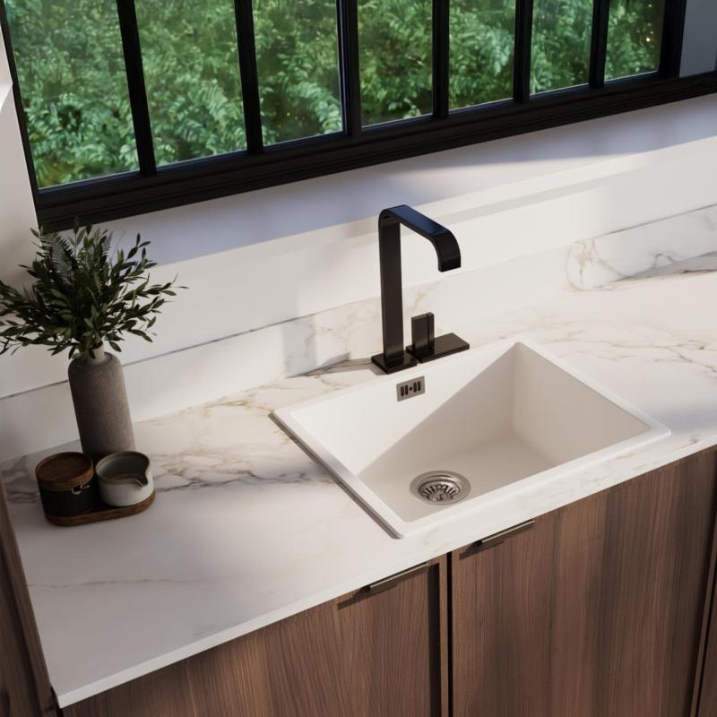 Ausmann Fibre witte spoelbak 50x40cm onderbouw, opbouw en vlakinbouw met automatische rvs plug 1208971898