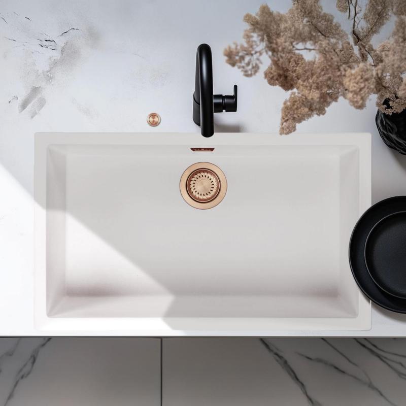 Ausmann Fibre wit grote spoelbak 70x40cm onderbouw, opbouw en vlakinbouw met automatische koperen plug 1208971906