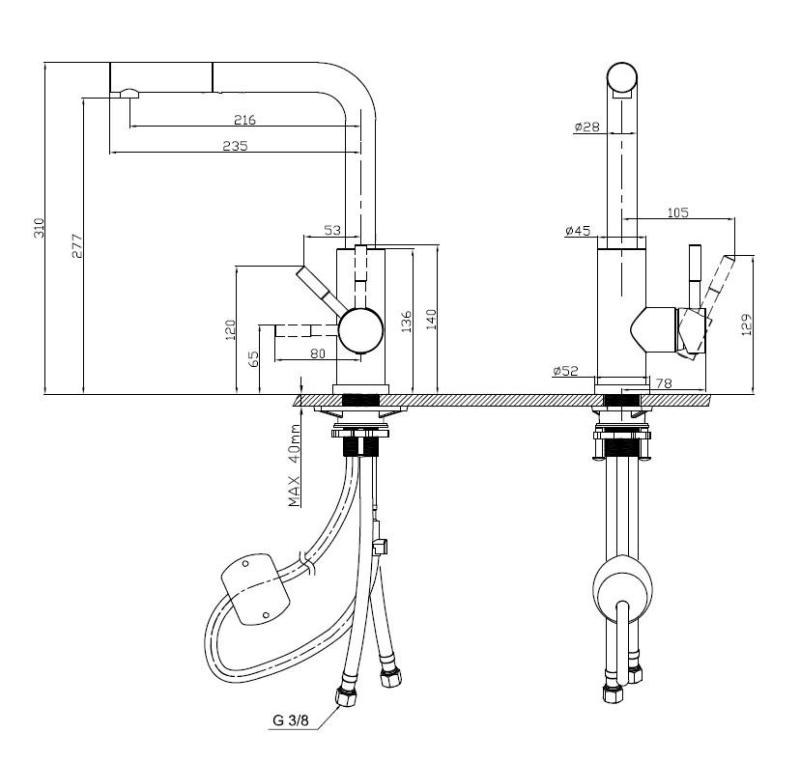 Pure.Sink Elite Steel Spark-S keukenkraan PVD koper met uittrekbare uitloop PS8041-62