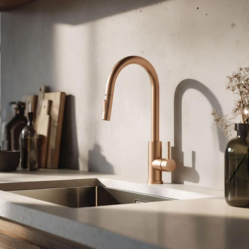 Pure.Sink Elite Steel Stream-S kitchen faucet PVD copper with pull-out spout PS8045-62