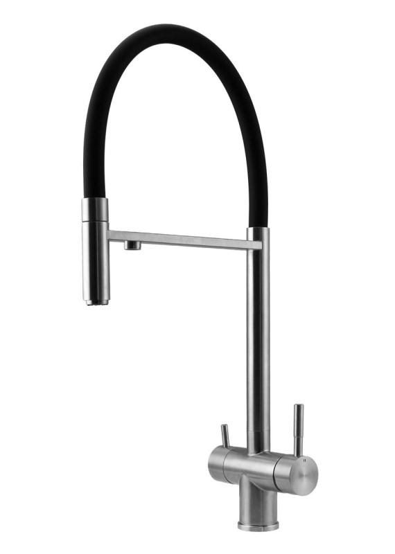 Pure.Sink Elite Steel Flex 3-weg RVS keukenkraan met flexibele uitloop en Gefilterd Water PS8110-02