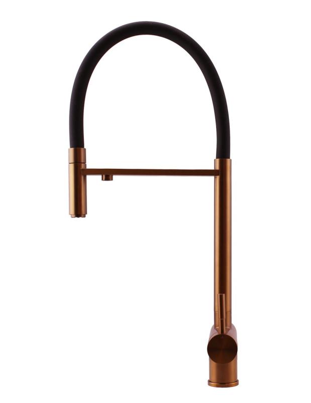 Pure.Sink Elite Steel Flex 3-weg PVD koper keukenkraan met flexibele uitloop en Gefilterd Water PS8110-62