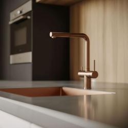 Pure.Sink Elite Steel Clear-S PVD Koper 3-weg Keukenkraan met Uittrekbare Uitloop en Gefilterd Water PS8120-62