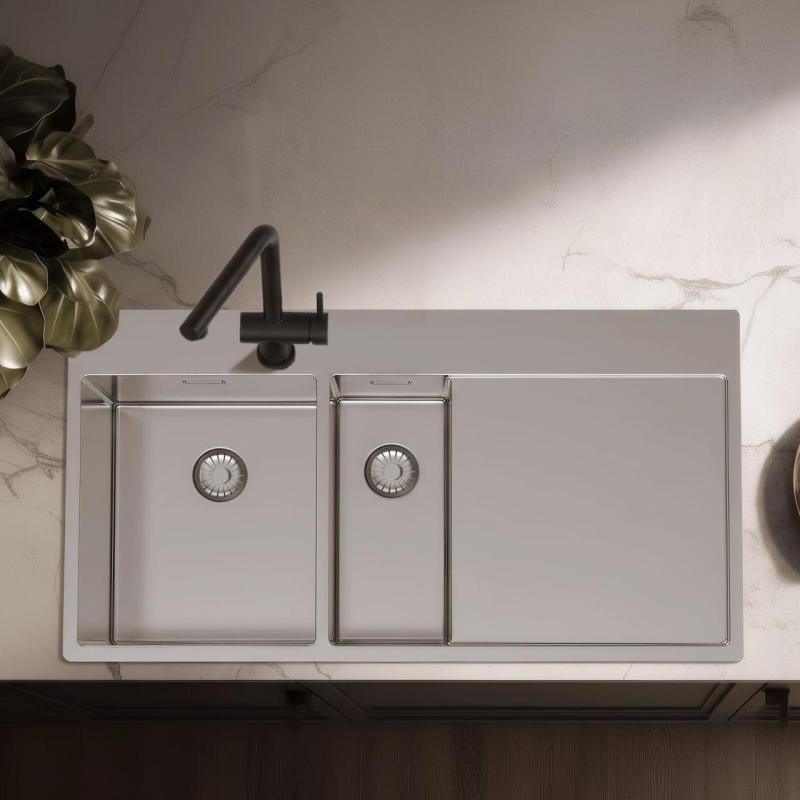 Pure.Sink Exclusivo RVS 1,5  spoelbak met afdruipgedeelte 100x52 cm Tapwing links PEX3418100LT-02