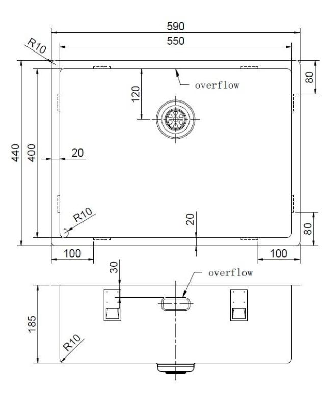 Pure.Sink Exclusivo Gouden spoelbak 55x40 cm 10mm radius onderbouw, vlakbouw en opbouw PEX5540-60
