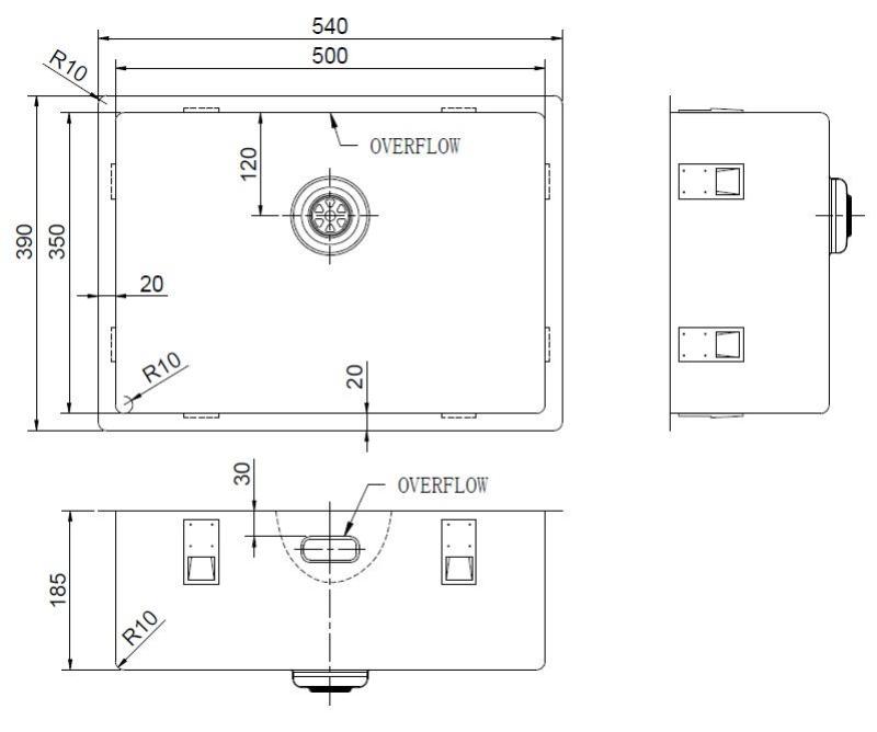 Pure.Sink Exclusivo Speciale 35cm lang Gouden spoelbak 50x35 cm 10mm radius PEX5035-60