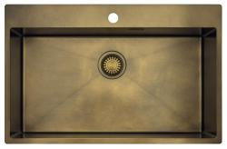 Pure.Sink Luxion Grote PVD Antiek Bronzen spoelbak 78x50 cm Tapwing met kraangatbank en bodemrek PLX7850T-64