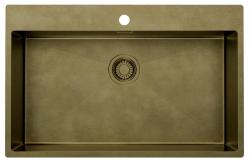 Pure.Sink Luxion Grote PVD Antiek Bronzen spoelbak 78x50 cm Tapwing met kraangatbank en bodemrek PLX7850T-64