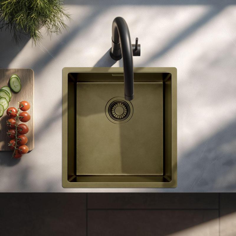Pure.Sink Luxion PVD Antiek Bronzen spoelbak 36x40 cm onderbouw, vlakinbouw en opbouw  met bodemrek PLX3640-64