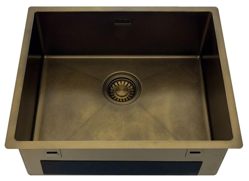 Pure.Sink Luxion PVD Antiek Bronzen spoelbak 50x40 cm onderbouw, vlakinbouw en opbouw met bodemrek PLX5040-64
