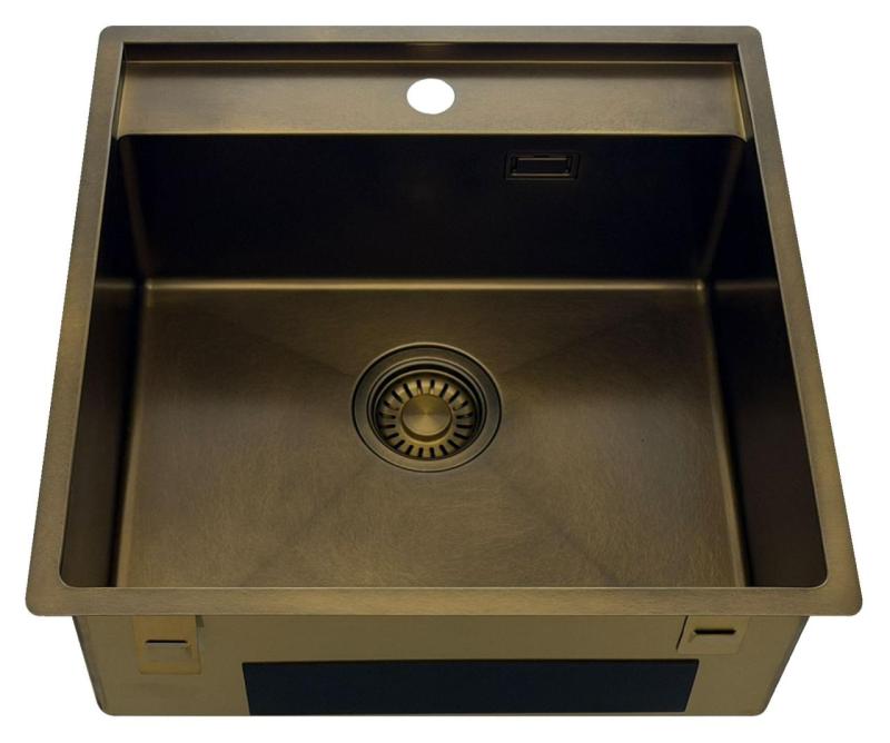 Pure.Sink Luxion PVD Antiek Bronzen spoelbak 51x50 cm Tapwing met kraangatbank en bodemrek PLX5150T-64