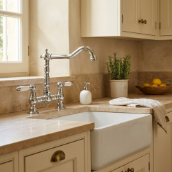 Aquanello Heritage Manor Klassieke Keuken Nostalgische Brug Keukenkraan Chroom met Witte Hendel CR-0010-HM