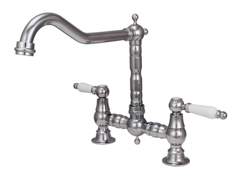 Aquanello Heritage Manor Klassieke Keuken Nostalgische Brug Keukenkraan Chroom met Witte Hendel CR-0010-HM