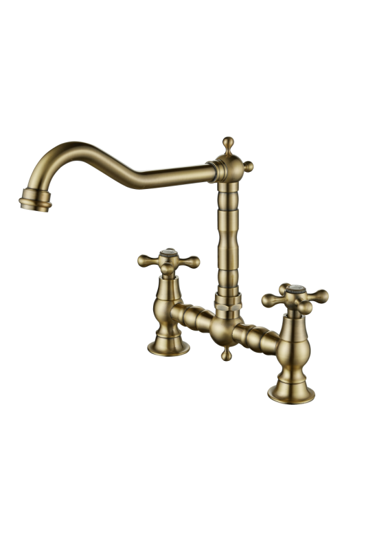 Aquanello Heritage Ascot Klassieke Keuken Nostalgische Brug Keukenkraan Brons met Kruishendels BN-0011-HM