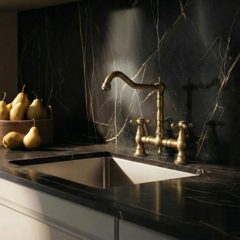 Aquanello Heritage Ascot Klassieke Keuken Nostalgische Brug Keukenkraan Brons met Kruishendels BN-0011-HM