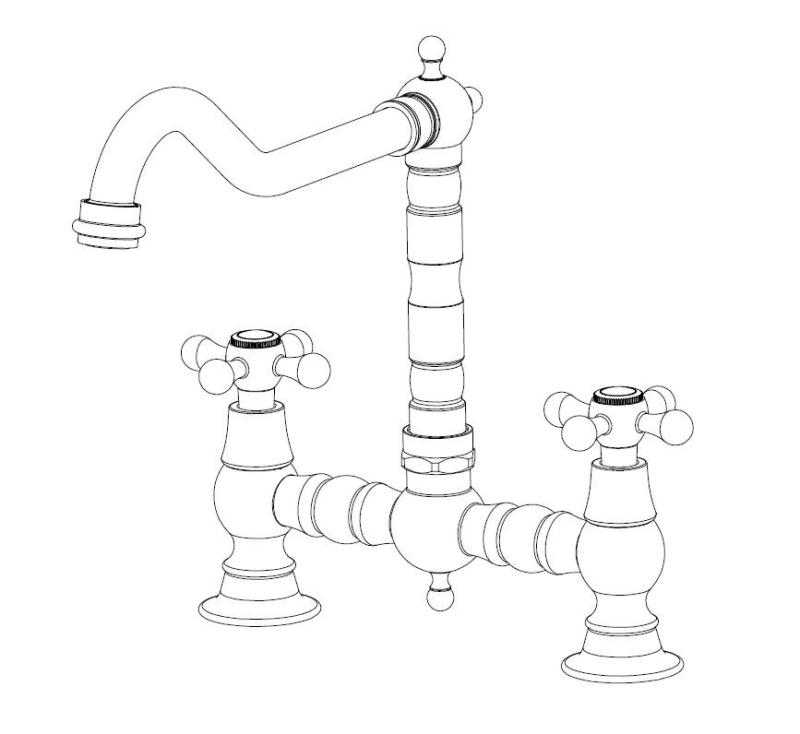 Aquanello Heritage Ascot Klassieke Keuken Nostalgische Brug Keukenkraan RVS met Kruishendels NB-0011-HM