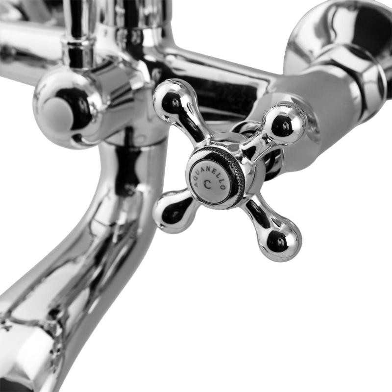 Aquanello Heritage Ascot Klassieke Opbouw Badkraan met Sterknoppen RVS inclusief Handdouche NB-3002-HA