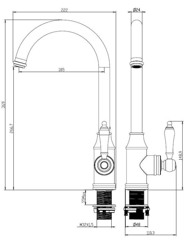 Aquanello Heritage Manor Klassieke Keuken Nostalgische Keukenkraan Zwart BL-9001-HM