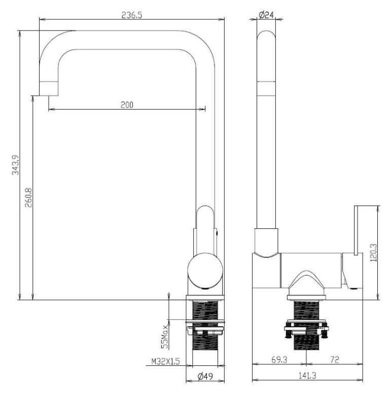 Aquanello Forma Massieve RVS Neerklapbare Venster Keukenkraan Zwart  BL-1011-FM