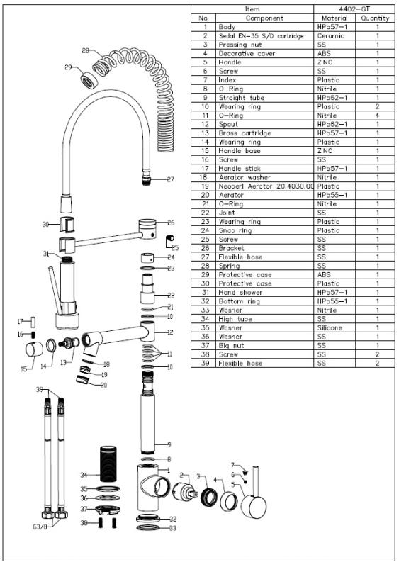 Aquanello Gastro Keukenkraan met Professionele Sproeifunctie Zwart BL-4402-GT