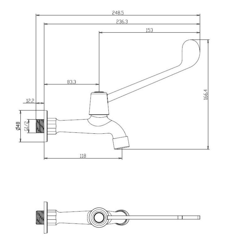 Aquanello Medic Wand Koudwaterkraan met Lange Hendel Chroom CR-1102-MD