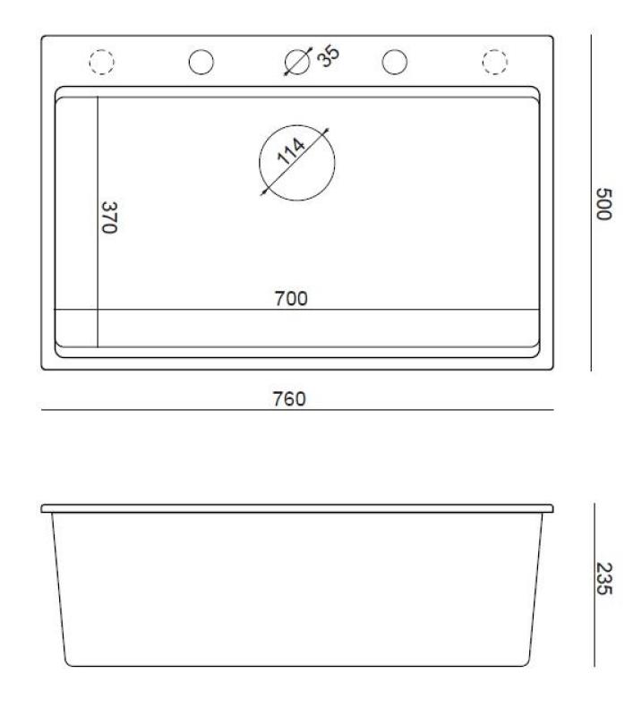 Quadri Hard Rock Beige granieten opbouw grote spoelbak 76x50cm inclusief gouden plug en accessoires 1208972701