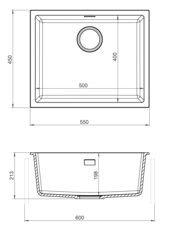 Pure.Sink Eternal Quartz Zwarte Spoelbak 50x40 cm Onderbouw en Opbouw met Zwarte plug