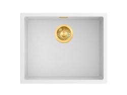 Pure.Sink Eternal Quartz Witte Spoelbak 50x40 cm Onderbouw en Opbouw met Gouden plug
